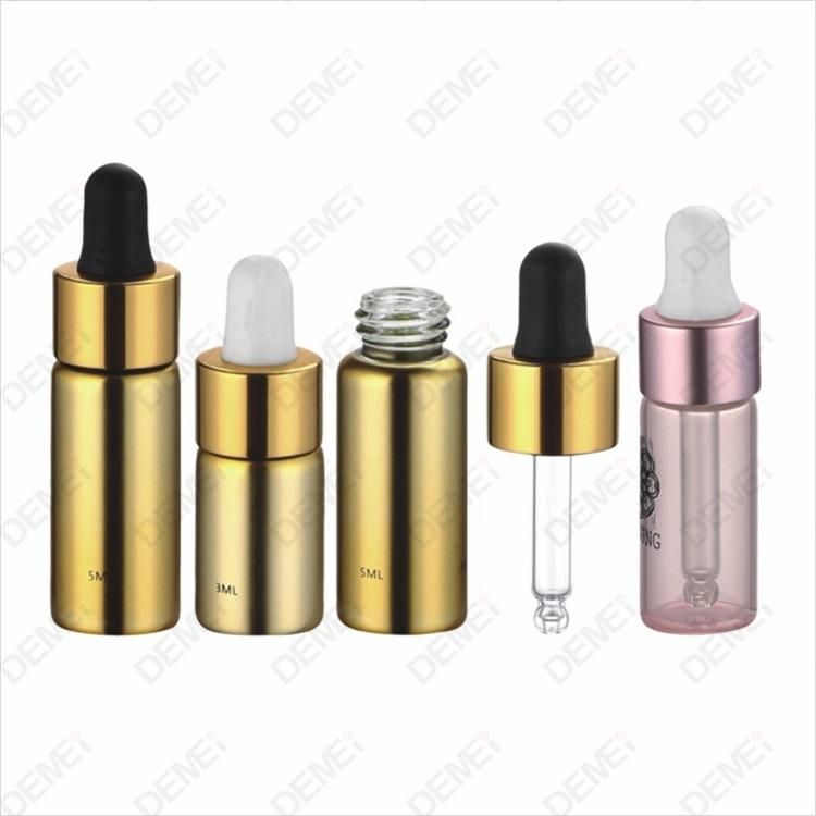 3ml-12ml Wholesale Cosmetic Packaging D17mm D18mm Mini Sample Straight Round Clear and Amber Serum Essential Oil Tube Glass Bottle with 13mm Silver Dropper Cap