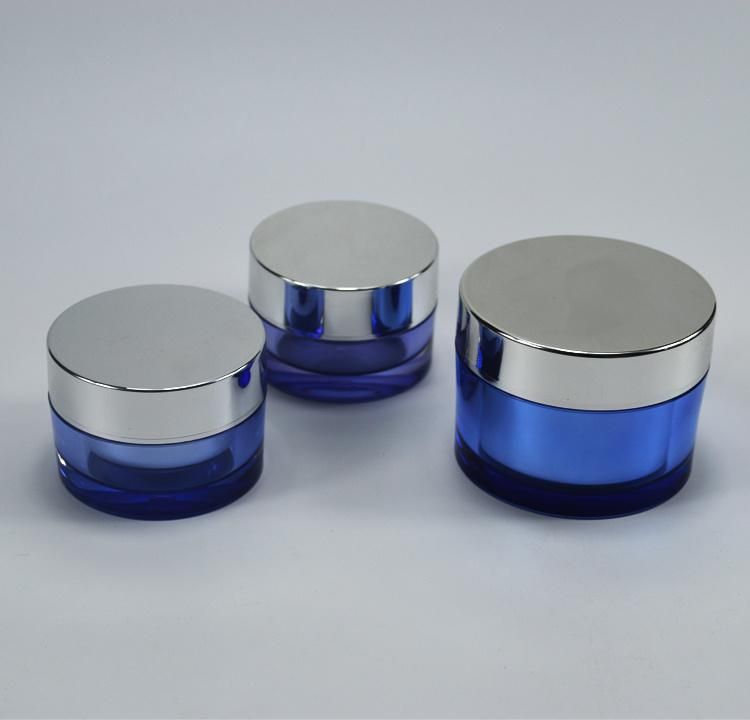 30ml 50ml 100ml Plastic Customized Airless Bottle for Cosmetic Packaging Blue Acrylic Bottles with Lotion Pump