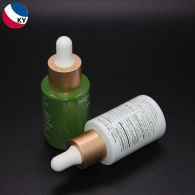 30ml Essential Oil Glass Dropper Bottle Shinny Gold Aluminum Collar and Matte White Silicone Rubber