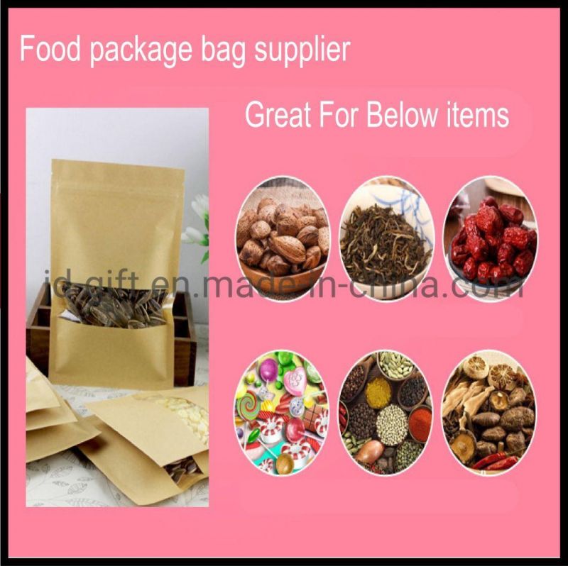 Wholesales 3-Side Seal Kraft Plastic Flat Pouches with Zip Closure and Clear Window