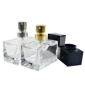 30ml Square Empty Clear Glass Perfume Bottle with Pump Spray for Cosmetic Packaging