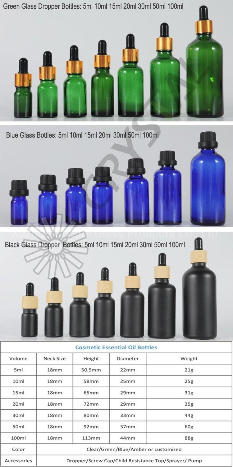 5ml 10ml 15ml 20ml 30ml 50ml 100ml Green Pharmaceutical Essential Oil Serum Glass Dropper Bottles