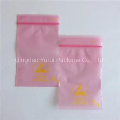 Zipper Seal Custom Function Bags LDPE Plastic Poly Pink Anti Static Zip Lock Bag