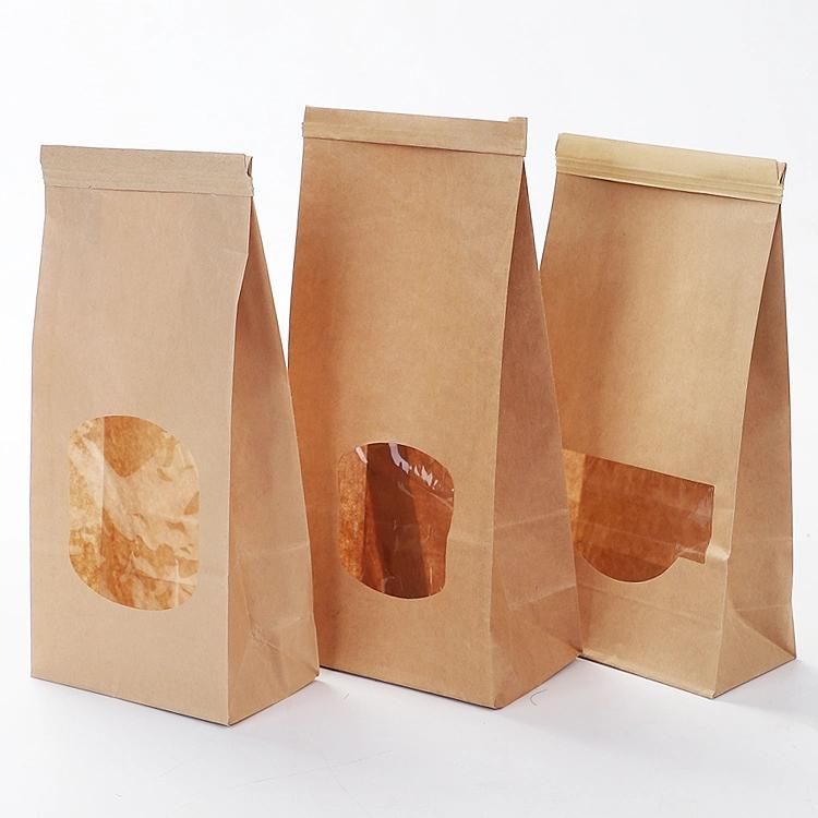 Flat Bottom Coffee Bean Tin Tie Paper Bag with Window