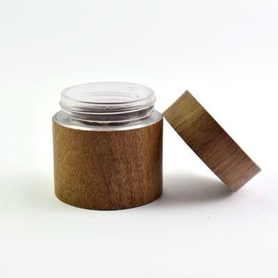 2oz Wooden Glass Jar with Wooden Airtight Lid for Cosmetic Storage Leaf Package and Food Storage