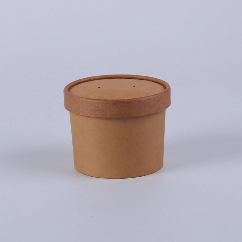 Disposable Takeaway Packing Box Food Container Kraft Paper Round Bowl