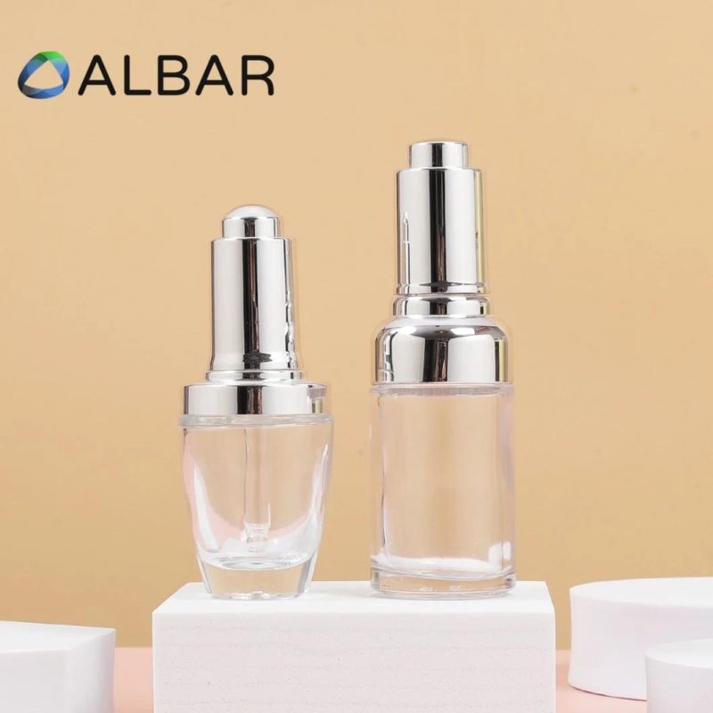 Silver Pump Metal Shoulder Thick Base Glass Bottles for Makeups Personal Care