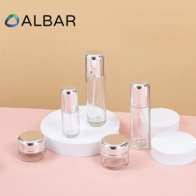 Thick Bottom Clear Crystal Packing Glass Bottles with Silver Caps Press Pumps