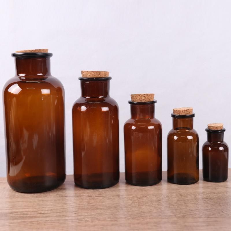 60/125/250/500/1000ml Amber/Transparent Containter with Cork Stopper Glass Bottle