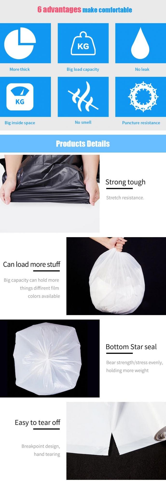 100% LDPE/HDPE Colored Plastic Disposable Garbage Bags Custom Rubbish Bags Poly Bag Shopping Bag