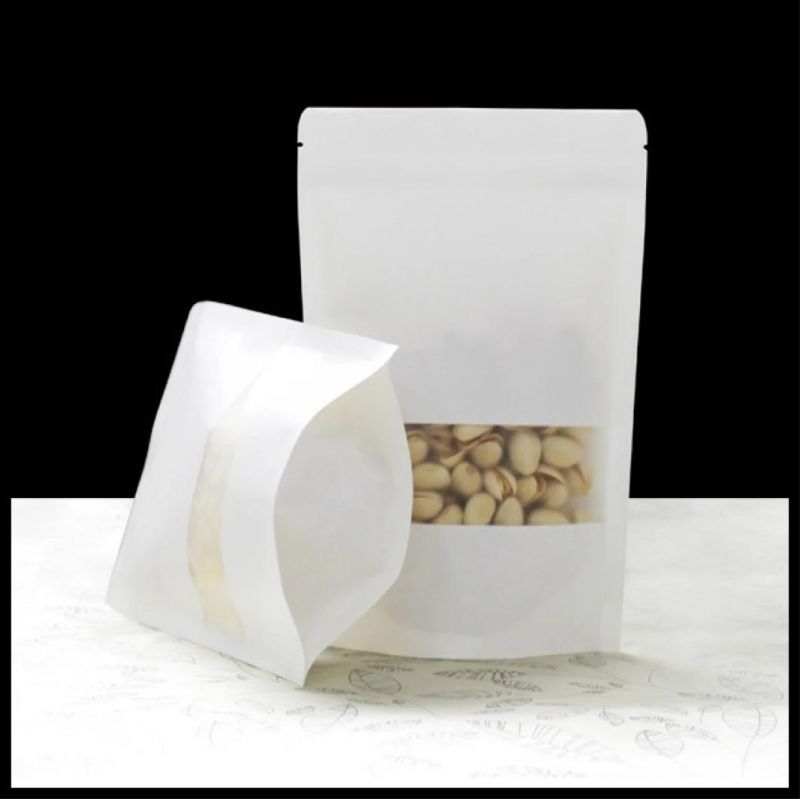 White Kraft Paper Stand-up Pouches with Matt Window