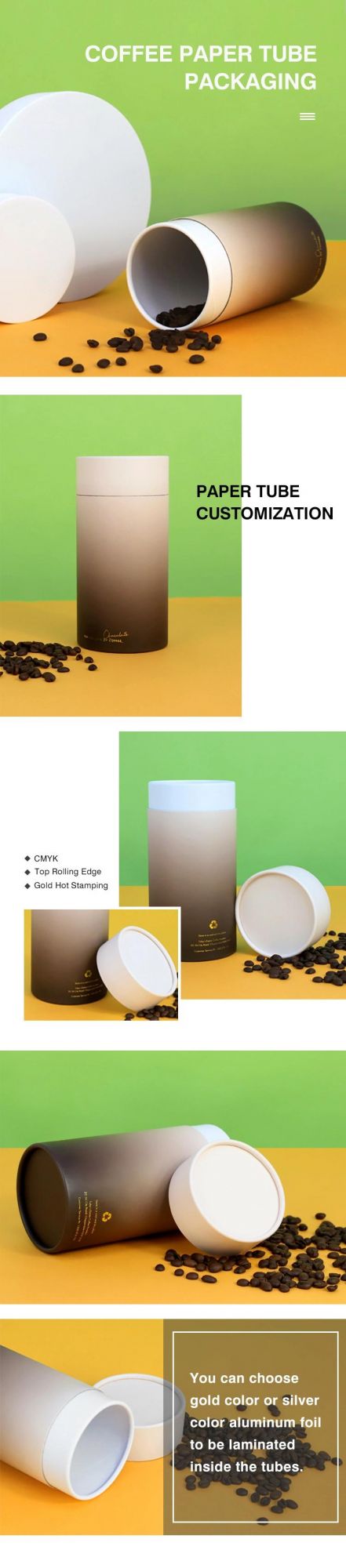 Firstsail High Quality Custom Recyclable Coffee Bean Product Capsule Jar Packaging Food Grade Gift Tea Cylinder Paper Tube Box