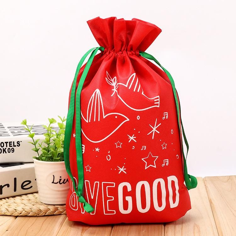 Christmas Nonwoven Customized Reuable Eco-Friendly Non Woven Fabric Packaging christmas Festival Gift Drawstring Bag