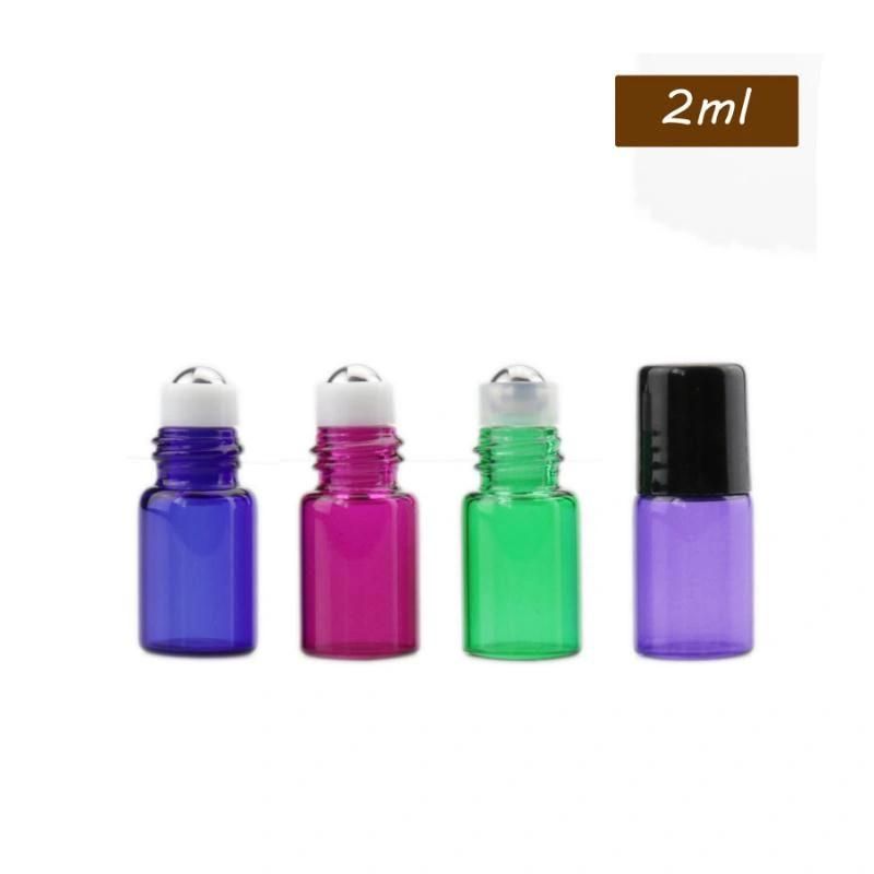 1/2/3ml Portable Roll on Bottle Empty Refillable Glass Bottle Container with Black Cap for Essential Oil Perfume Fragrance