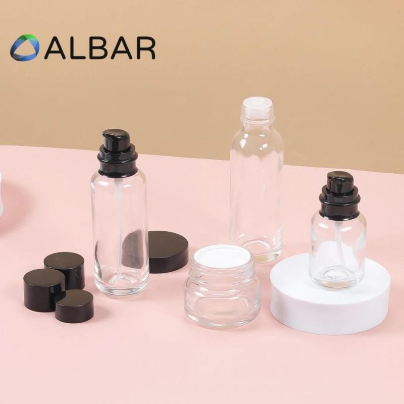 Crystal Clear Glass Bottles for Serum Lotion Cream Jar Sets with Customized Colors