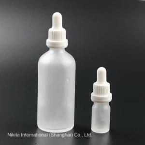 Frosted Transparent Glass Oil Bottle with White Dropper, Dropper Bottle (NBG23G)