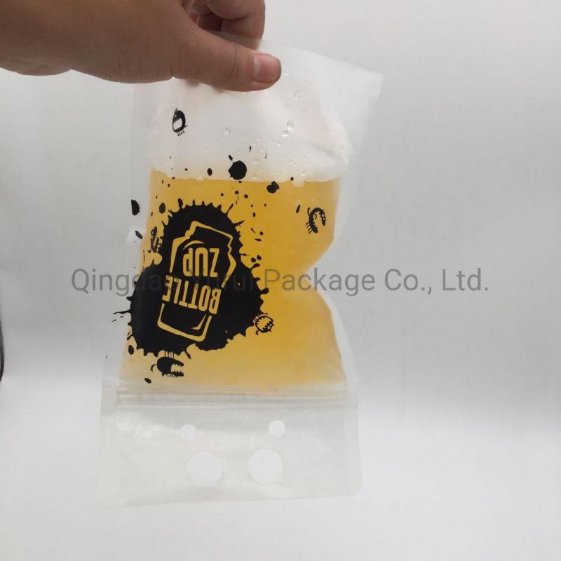 Reclosable Hand Held Zipper Plastic Drinking Bags Clear Juice Drink Pouches with Straws