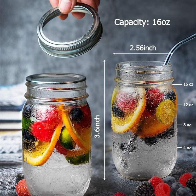 Stocked Empty Clear Beverage Drinking Glass Mason Jar with Lids and Straw Wholesale