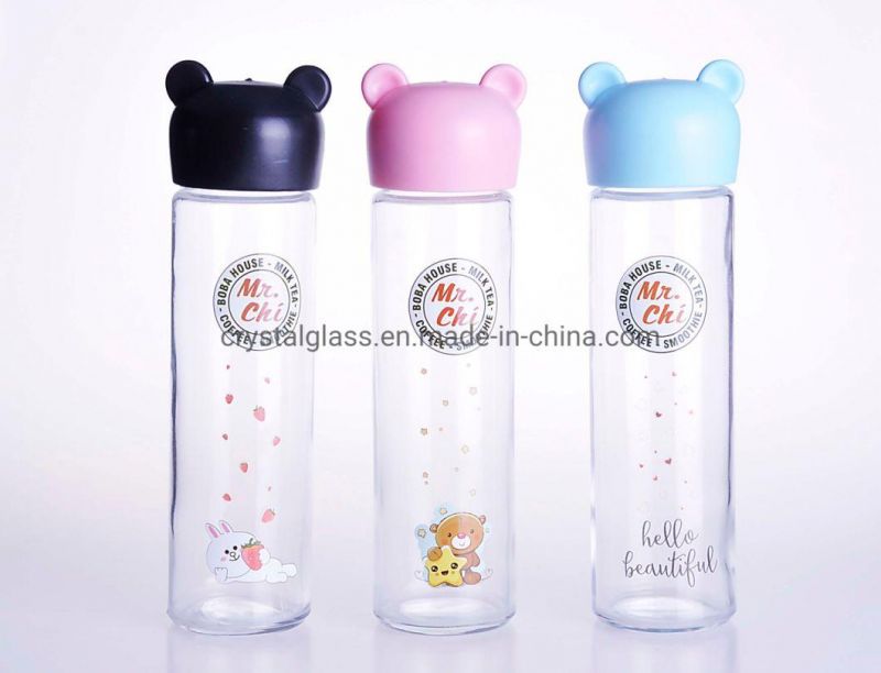 ODM 450ml 550ml Wide Mouth Glass Drinks Water Bottle with Logo Printing