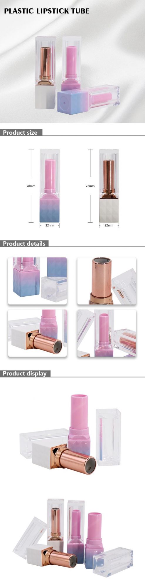 Wholesale High Quality OEM Cosmetic Packaging Tube Plastic Cosmetics Usage Container Pink Empty Lipstick Tube