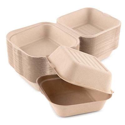 Compostable Bagasse Pulp Burger Box Biodegradable Sugarcane Clamshell Food Box