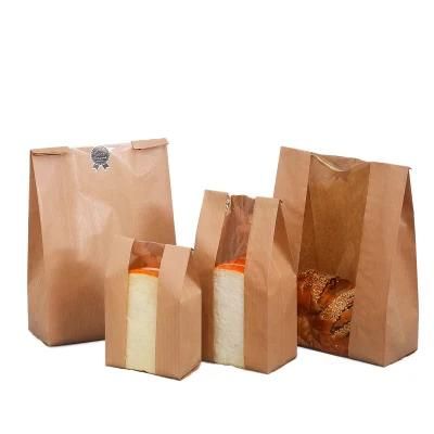 Custom Printed Logo Large Bread Packaging Corrugated Kraft Paper Bag with Plastic Window for Baguette Toast Loaf and Bakery Food