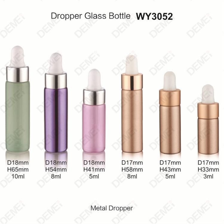 3ml-12ml Wholesale Cosmetic Packaging D17mm D18mm Mini Sample Straight Round Clear and Amber Serum Essential Oil Tube Glass Bottle with 13mm Silver Dropper Cap