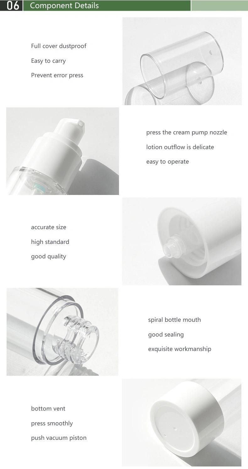 in Stock! 50ml Plastic Pet Airless Cosmetic Lotion Bottle with Normal Lotion Nozzle