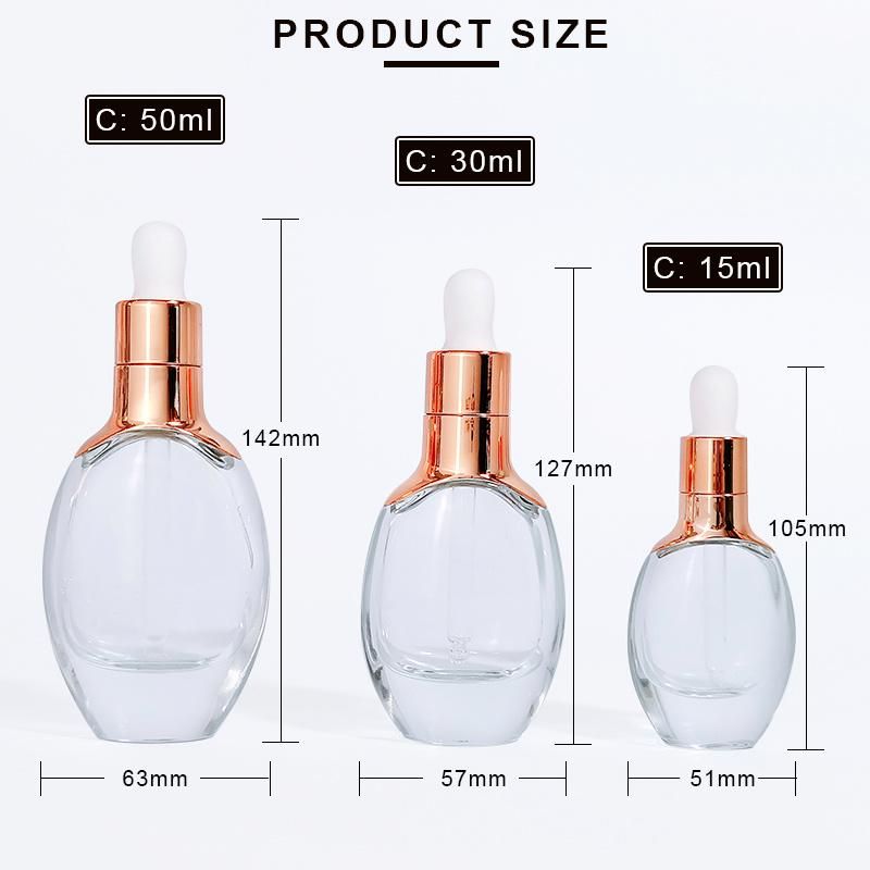 30ml 30 Ml Clear Luxury Face Skin Care Serum Essential Oil Cosmetic Gold Glass Dropper Bottles