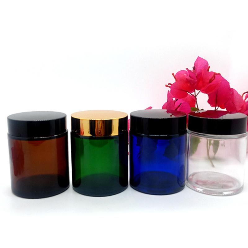 Eco Friendly Custom Logo Amber Green Blue Cosmetic Mask Cream Jar 100g Clear Frosted Glass Jars with Lid