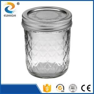 8oz Quilted Crystal Glass Mason Jar with Screw Metal Lid