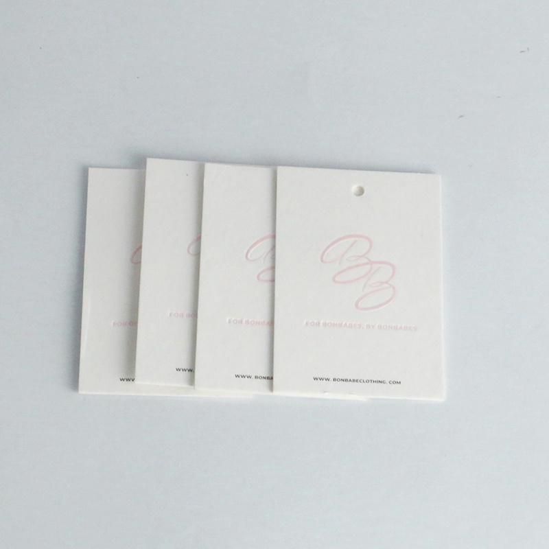 1mm 1000GSM Thick Paper Pink Logo Debossed 4*4cm Hangtag