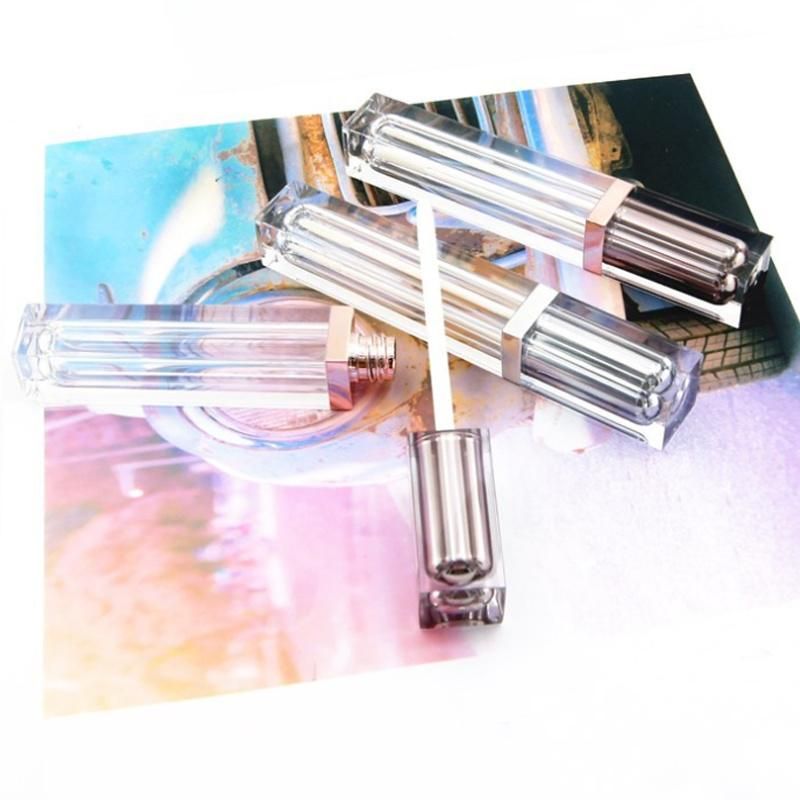 Low MOQ Stock Hot Selling 6ml Luxury Square Clear Custom Logo Lipgloss Container Lip Gloss Tube with Applicator