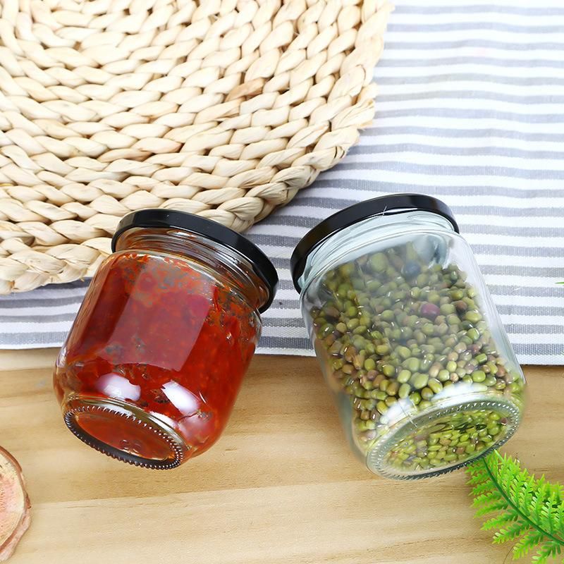 Glass Pickles Food Jam Honey Glass Jar with Screw Metal Lids