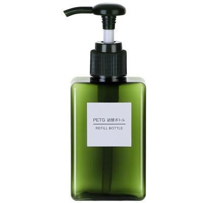 Luxury Clear Green Pink Square Empty 250ml 650ml Cosmetic Lotion Pump Bottle Plastic PETG Shampoo Liquid Soap Bottles