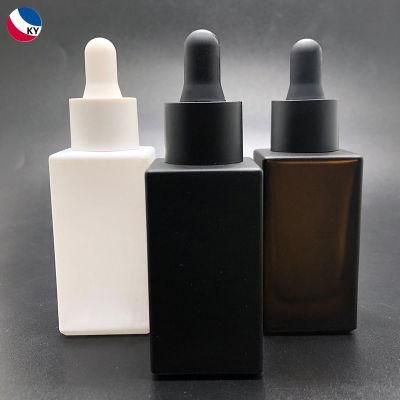 1oz Flat Shoulder Square Essential Oil Bottle 30ml Matte Black Glass Dropper Bottle