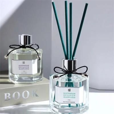 Hexagon 100ml Empty Clear Aroma Reed Diffuser Glass Bottle with Screw Cap and Reeds