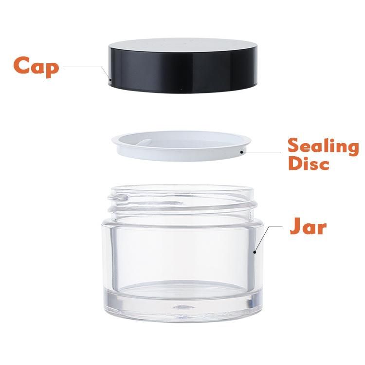 Chinese Manufacturer in Stock Empty 5ml 10ml 15ml 20ml 30ml 50ml 80ml 100ml 150ml 200ml 250ml Plastic PETG Powder Jar with Black Lid for Cosmetic Packaging