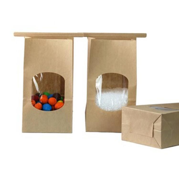 Flat Bottom Bread Packaging Paper Bags with Plastic Window