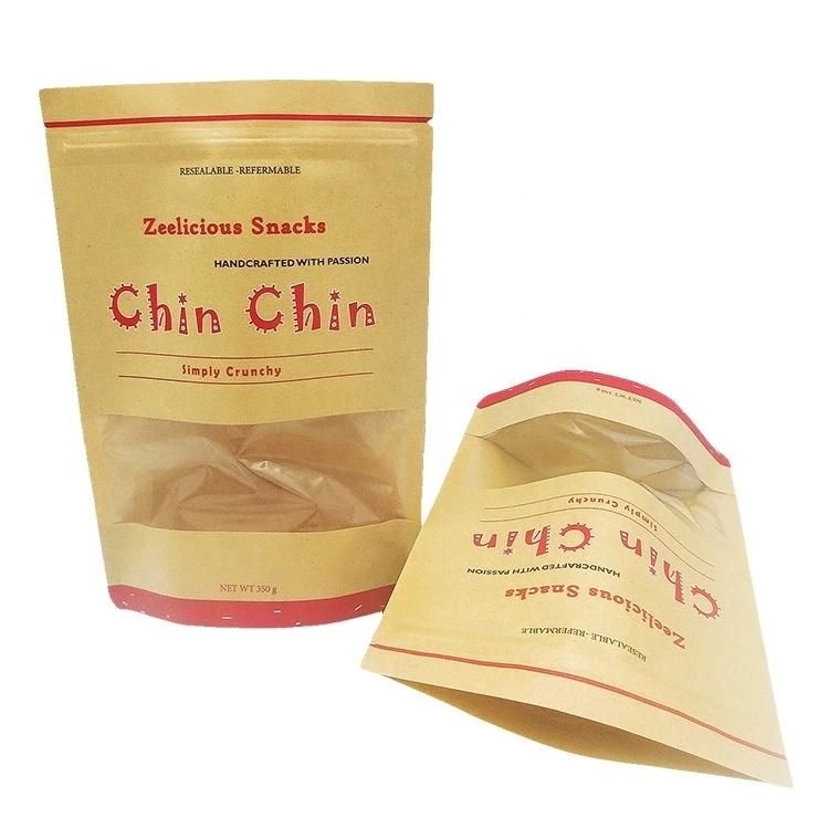 Ziplock Food Packaging Kraft Paper Bags with Clear Window