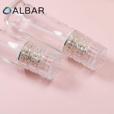 Flat Shoulder Acrylic Glossy Skincare Makeups Glass Bottles with Liquid or Spray Pumps