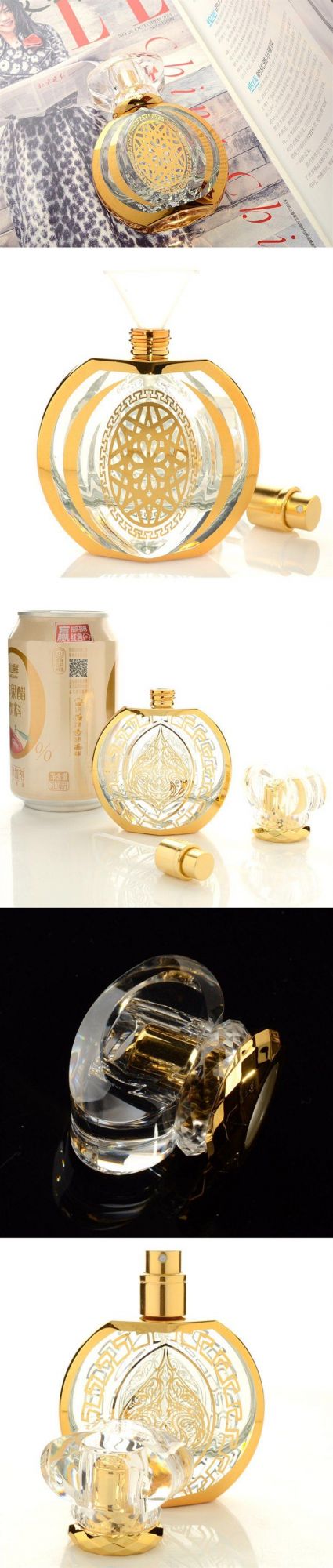 Luxury Golden Luxury Perfume Spray Bottle Crystal Diamond 50ml Glass Perfume Bottle