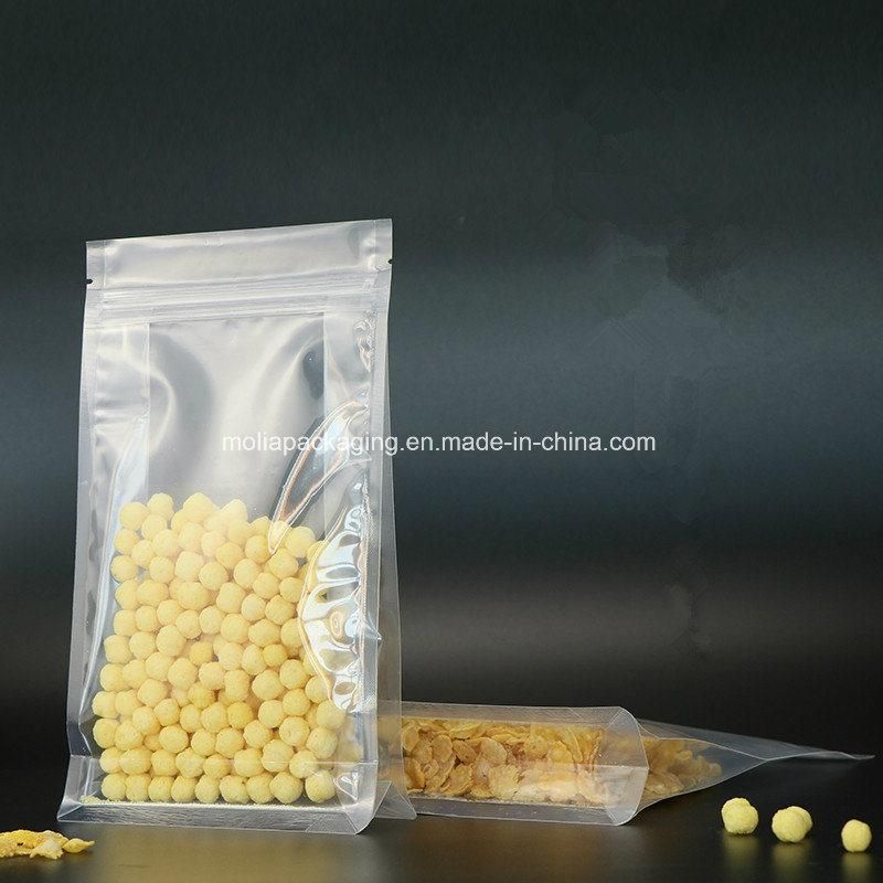 Matte Clear Poly Stand up Bag Ziplock Flat Bottom Organ Bags Bellows Pocket for Bean Nuts Storage Pack Heat Seal Plastic Doypack Zip Lock Storage Pouches