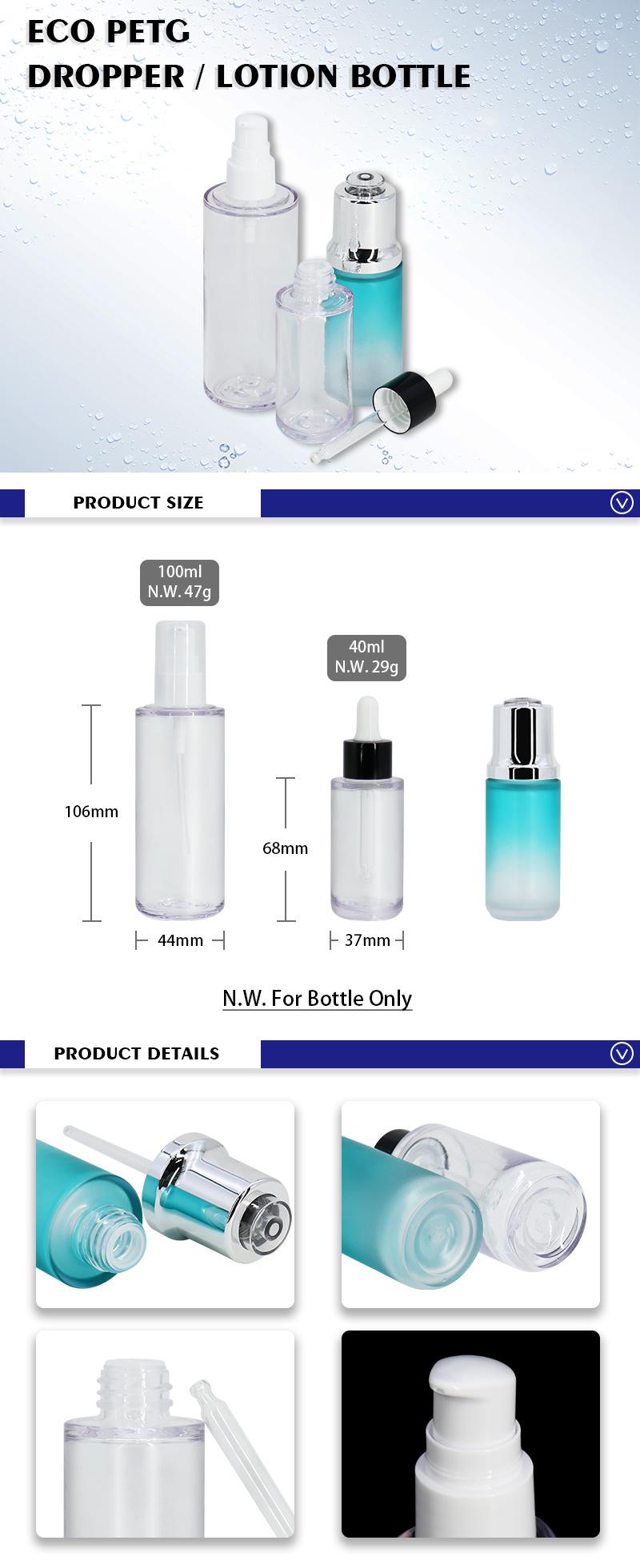 100ml 40ml Cosmetic Eco PETG Plastic Packaging Gradient Dropper Bottles