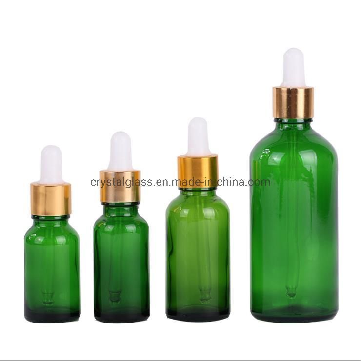 Green 10ml 15ml 20ml 30ml 50ml 100ml Glass Dropper Bottle Essential Oil Glass Bottle with a Black Lid