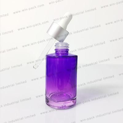 Custom Pretty Cylinder Cosmetics Transparent Purple Wave Shoulder Glass Dropper Bottle 30ml