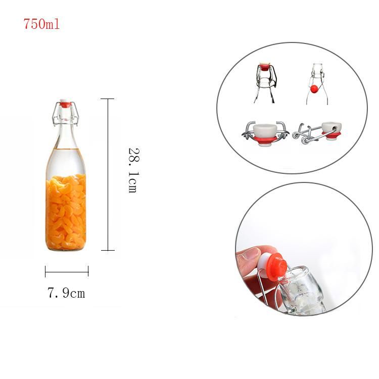 Swing Flip Top 750ml Round Kombucha Beverage Milk Juice Glass Bottles