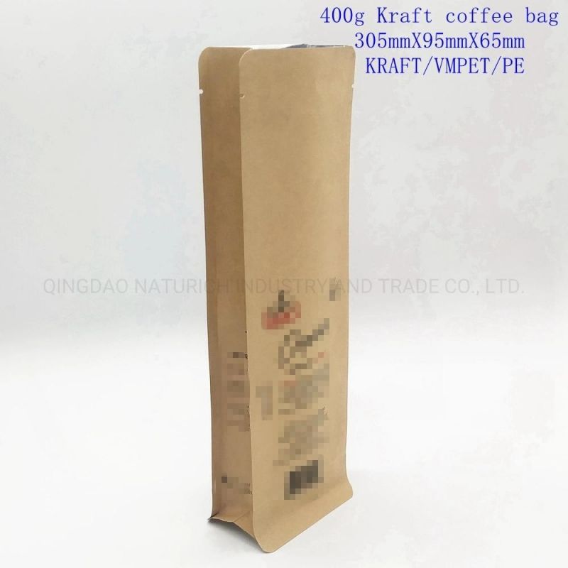 Eco Kraft Paper Zipper Flat Bottom Coffee Pouch Biodegradable Zip Lock Food Packaging Bag