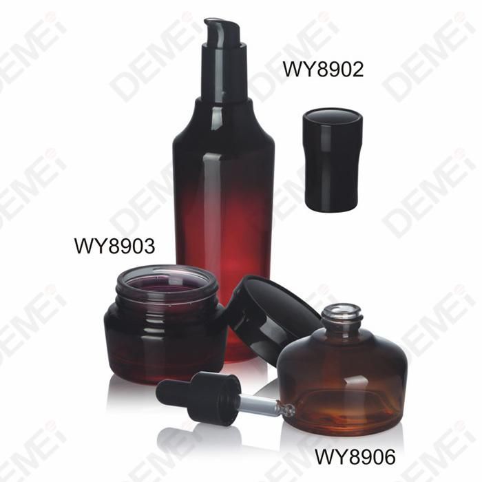 35/40/60/100/120ml 30/50g Cosmetic Skin Care Packaging Black Red Toner Lotion Glass Dropper Bottle and Cream Jar with Black Slim Cap