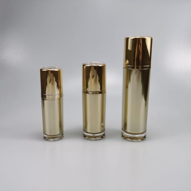 30ml 50ml 100ml Round Gold Acrylic Emulsion Bottle Foundation Bottle with Diamond Cap